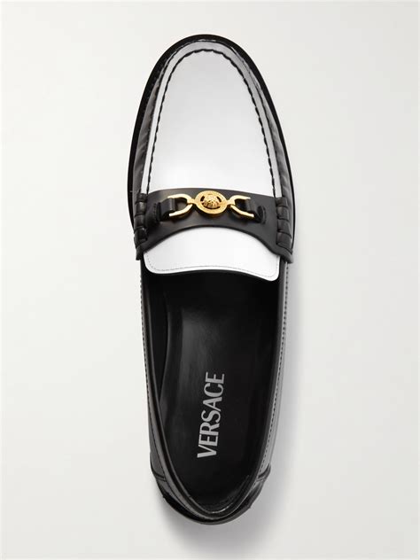 versace leather penny loafer|VERSACE Embellished two.